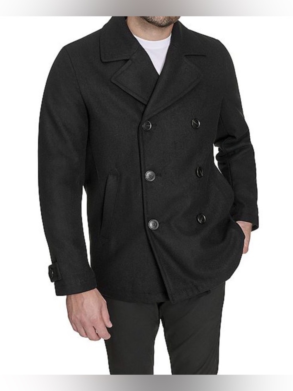 NWT Men’s Dockers Double-Breasted Wool Blend Peacoat - Size XXL Black $180